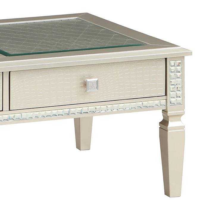 Table à café somptueuse Tyra de 48 po avec rangement - champagne  