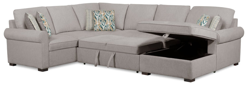 Sofa-lit sectionnel de droite Haven de Scott Living 3 pièces en tissu de chenille avec fauteuil long de rangement - gris