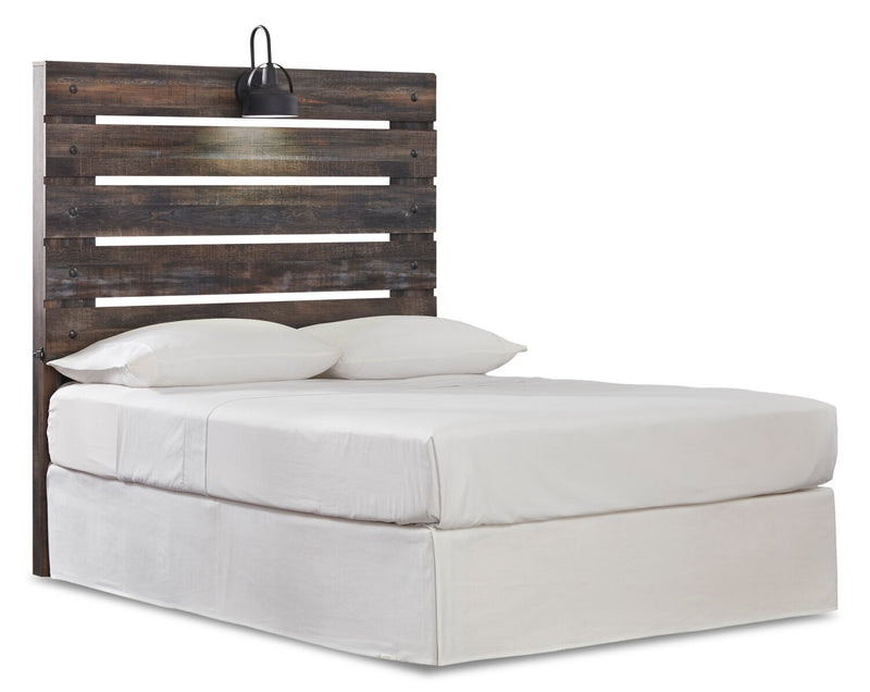 Tête de lit à panneau Abby avec éclairage à DEL et ports USB, brune - format lit double