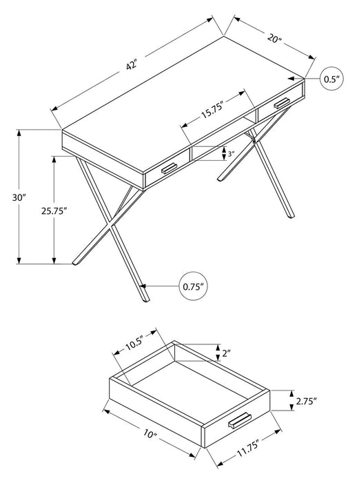 Bureau Rowan de 42 po à 2 tiroirs et compartiment ouvert - taupe