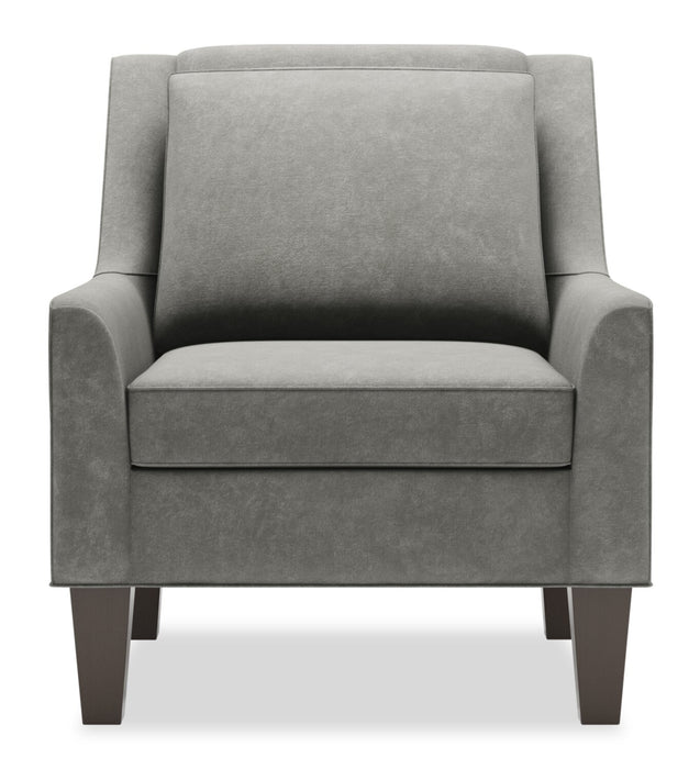 Fauteuil d’appoint club Sofa Lab personnalisable de 29 po fabriqué au Canada en tissu de velours avec pattes en bois - gris Platinum Grey