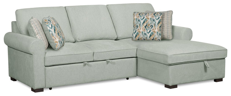 Sofa-lit sectionnel de droite Haven de Scott Living 2 pièces en tissu de chenille avec fauteuil long de rangement - bleu écume de mer