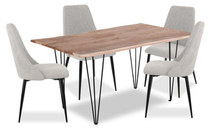 Ensemble de salle à manger Miya 5 pièces en acacia et métal avec table de 60 po (L), bordures Live Edge et 4 chaises - gris