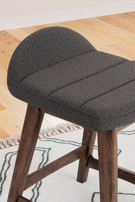 Tabouret Jovi de hauteur comptoir en tissu d’apparence lin et en bois - anthracite