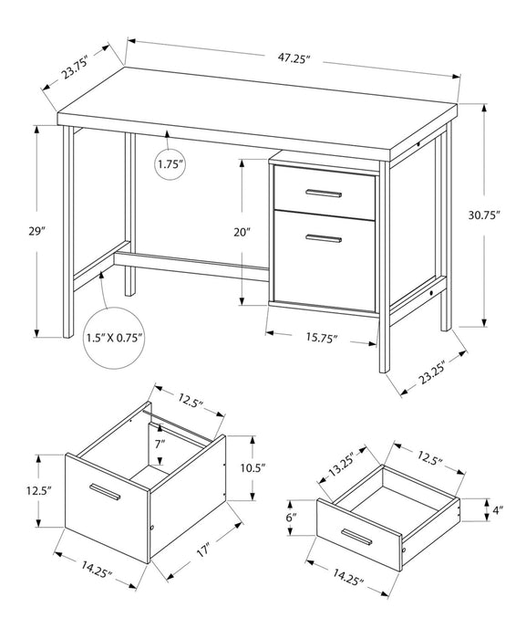 Bureau Lindsay de 47,25 po à 2 tiroirs - blanc