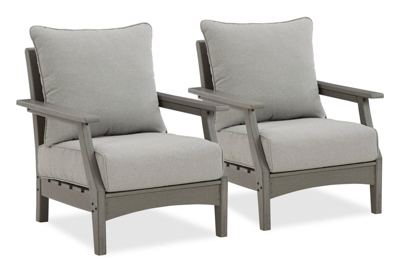 Ensemble de 2 fauteuils Cape pour la terrasse à l’extérieur - plastique à haute densité et tissu Nuvella, résistant aux rayons UV et aux intempéries - gris