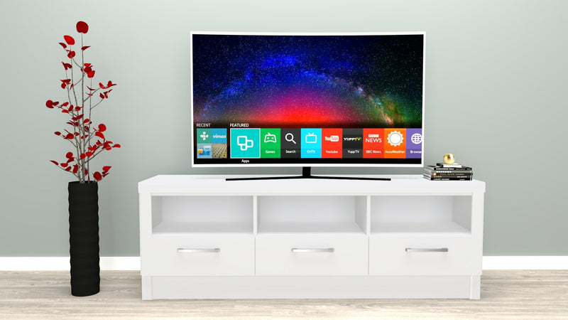 Meuble pour téléviseur moderne Rio de 80 po avec rangement et système de gestion des câbles pour téléviseurs jusqu’à 90 po - blanc