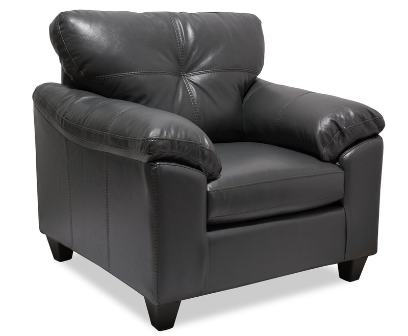 Fauteuil Addison de 42 po fabriqué au Canada en tissu d’apparence cuir avec coussin de dossier capitonné - gris
