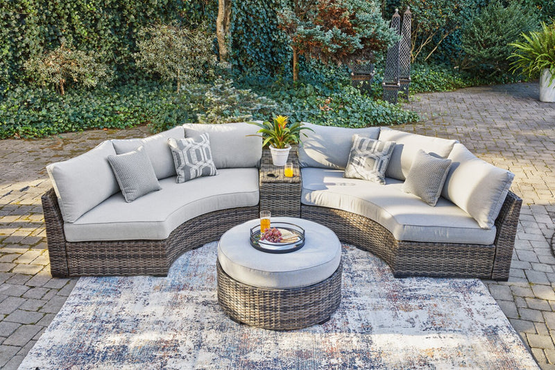 Grand pouf Lilo pour la terrasse à l’extérieur - osier en résine et tissu Nuvella, résistant aux rayons UV et aux intempéries - gris