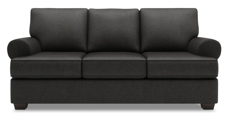 Sofa personnalisable Roll de Sofa Lab de 86 po fabriqué au Canada en tissu d’apparence lin avec accoudoirs enroulés - gris Luna Kohl