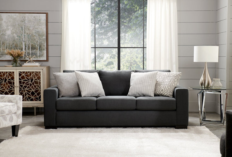 Sofa personnalisable Track de Sofa Lab de 85 po fabriqué au Canada en tissu d’apparence lin avec accoudoirs rectilignes - gris Pax Pepper