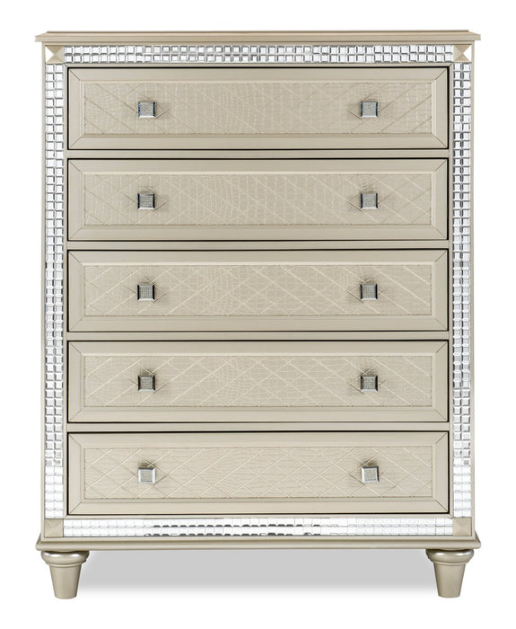 Commode verticale somptueuse Tyra de 40 po (L) x 53 po (H) à 5 tiroirs pour la chambre à coucher - champagne