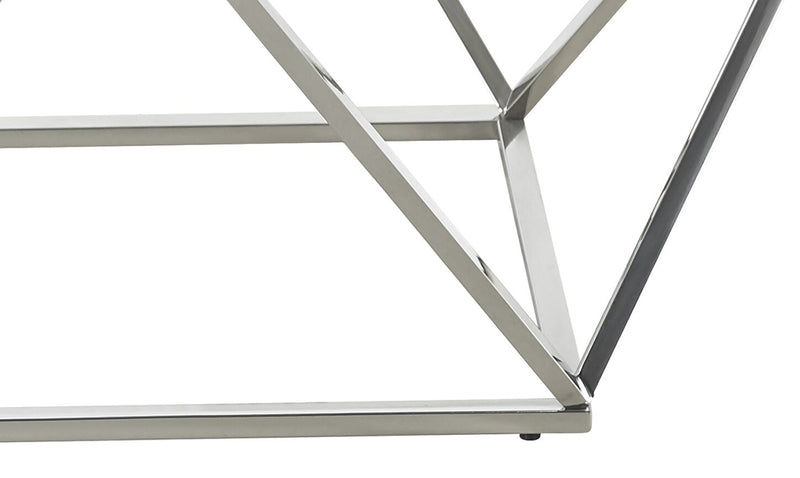 Table à café carrée moderne Amanda de 31,5 po - dessus en marbre blanc avec base en métal chromé