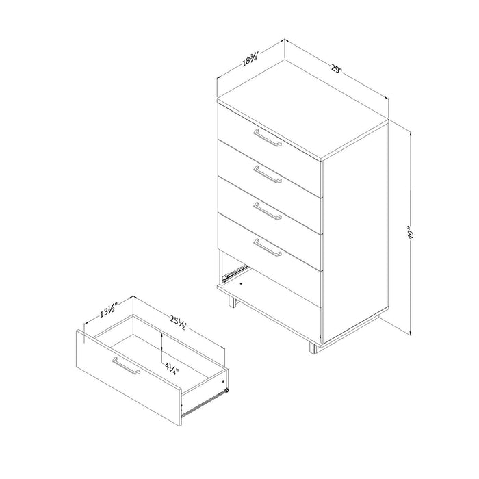 Commode verticale Everley de 29 po (L) x 49 po (H) à 5 tiroirs pour la chambre à coucher - brune