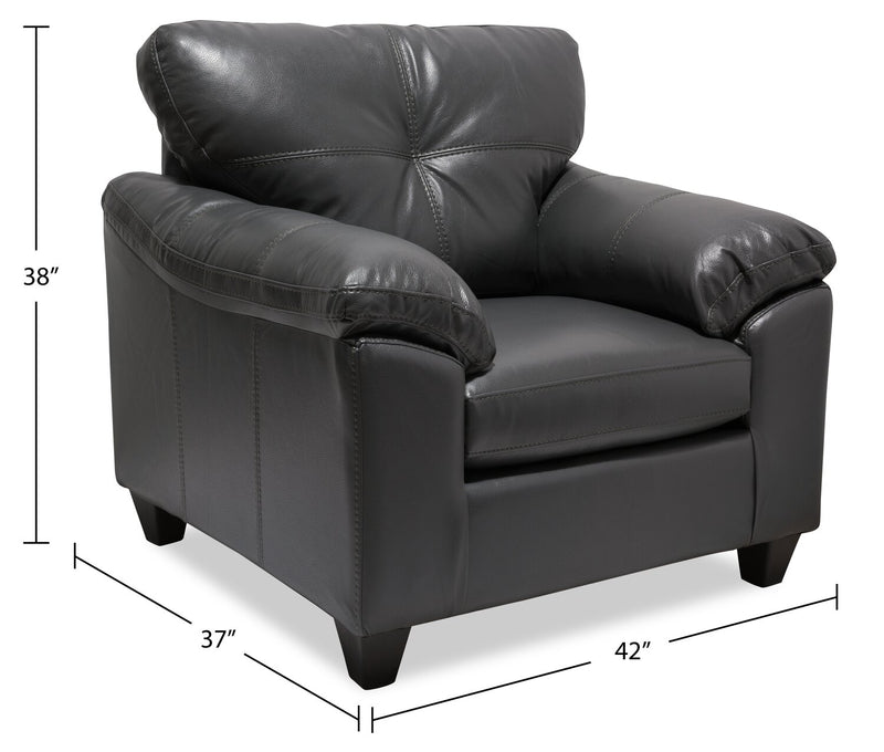 Fauteuil Addison de 42 po fabriqué au Canada en tissu d’apparence cuir avec coussin de dossier capitonné - gris