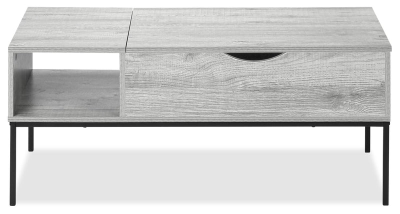 Table à café moderne Bence de 42 po avec dessus relevable et rangement - taupe avec pattes en métal noir