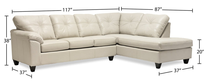 Sofa sectionnel de droite Addison 2 pièces fabriqué au Canada en tissu d’apparence cuir avec coussins de siège amovibles - beige