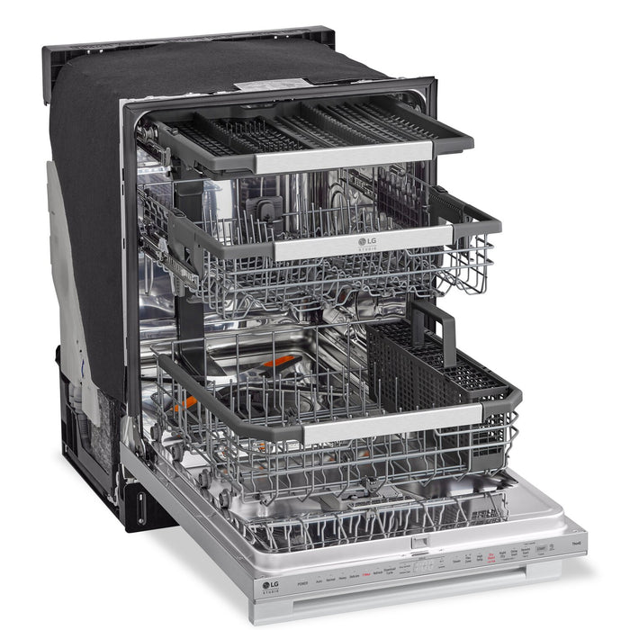 Lave-vaisselle intelligent encastré LG Studio à 40 dBA de 24 po avec commandes sur le dessus et QuadWashMC Pro - acier inoxydable Smudge-ProofMD - SDWB24S3