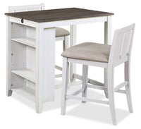Ensemble de salle à manger Lane 3 pièces de hauteur comptoir avec table de 36,5 po (L), tablettes et port USB intégrées, et 2 chaises - blanc