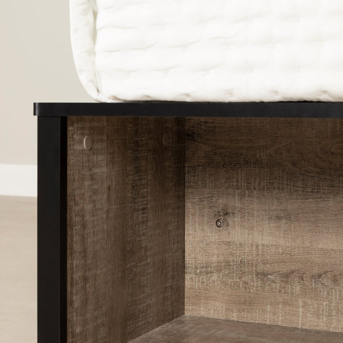 Ensemble lit plateforme et tête de lit à panneau Everley avec rangement et paniers intégrés, deux couleurs - format lit double