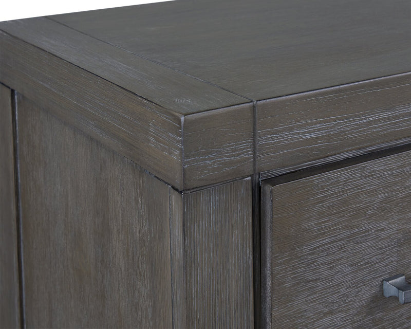 Commode verticale Koda de 36 po (L) x 56 po (H) à 6 tiroirs en acacia pour la chambre à coucher - grise