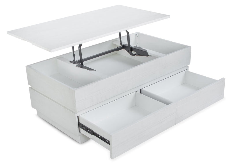 Table à café moderne Emir de 48 po avec dessus relevable et rangement - bois blanc albâtre