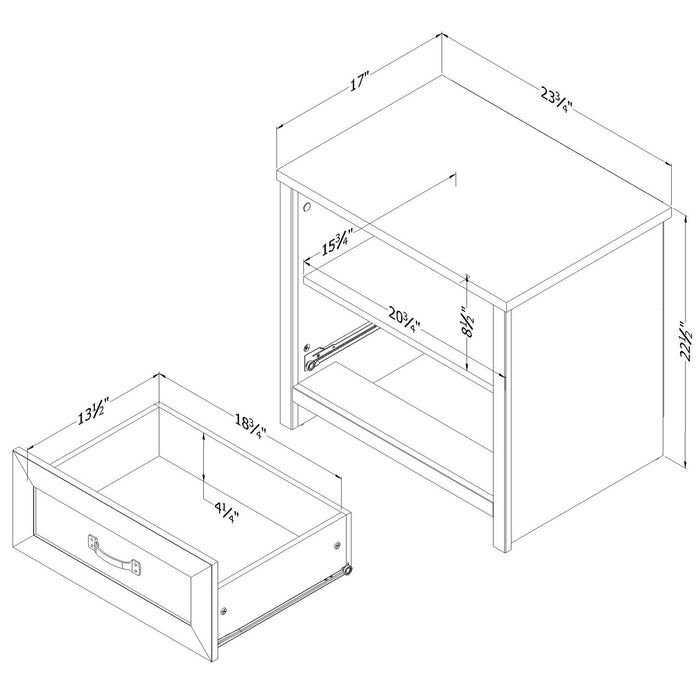 Table de nuit Dove de 23,8 po (L) x 22,5 po (H) à 1 tiroir, fabriquée au Canada - blanche
