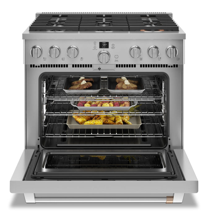 Cuisinière intelligente à gaz Café de 6,2 pi³ avec convection européenne véritable et grilles autonettoyantes - acier inoxydable - CGY366P2TS1