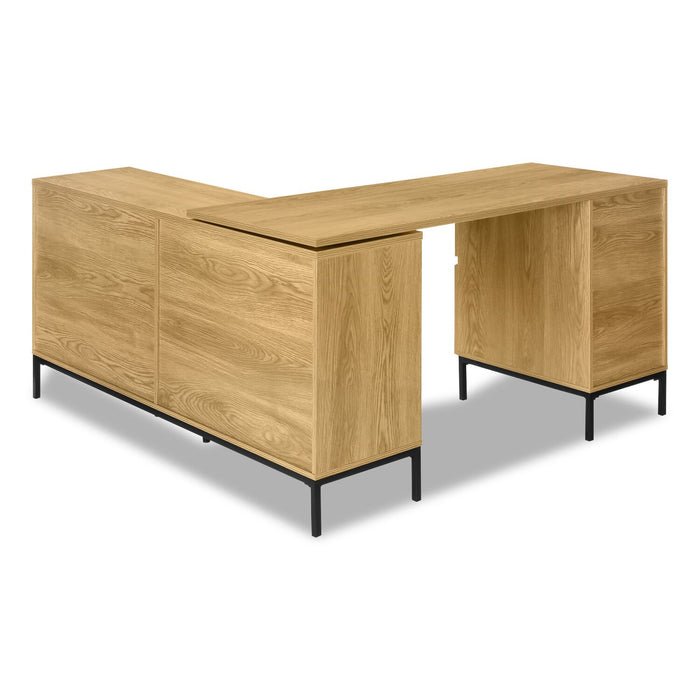 Bureau en forme de L Sean de 60 po à 3 tiroirs et 4 compartiments - chêne