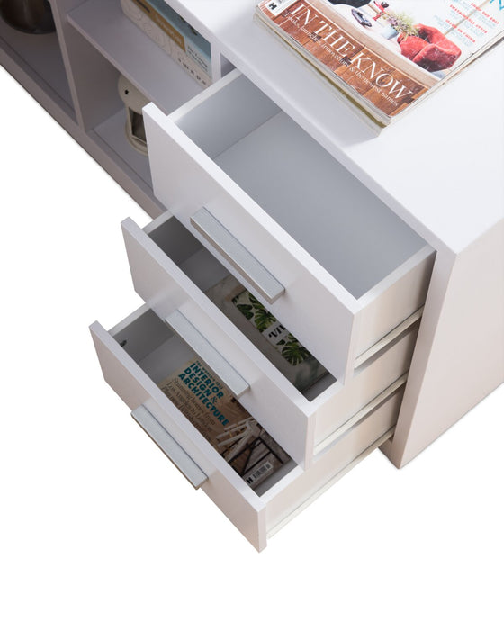 Bureau en coin réversible Owen de 55 po à 4 tiroirs et compartiments - blanc