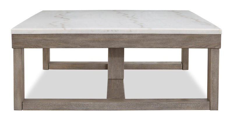 Table à café moderne Corsa de 56 po - dessus en marbre avec base en bois gris-brun
