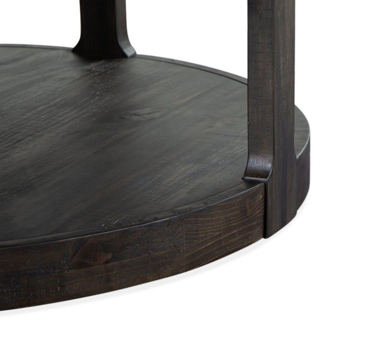 Table à café ronde traditionnelle Axl de 40 po avec tablette - bois gris-brun foncé