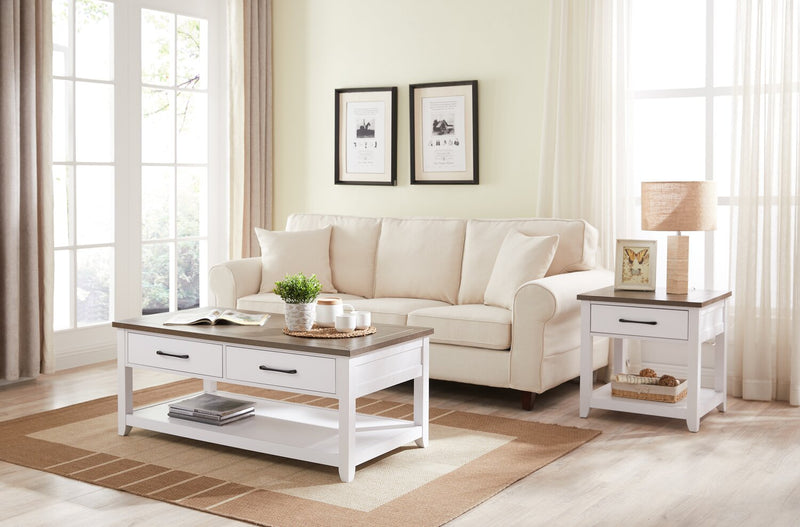 Table de bout traditionnelle Logan de Kort & Co. de 22 po avec rangement et tablette - blanche et chêne noyer 