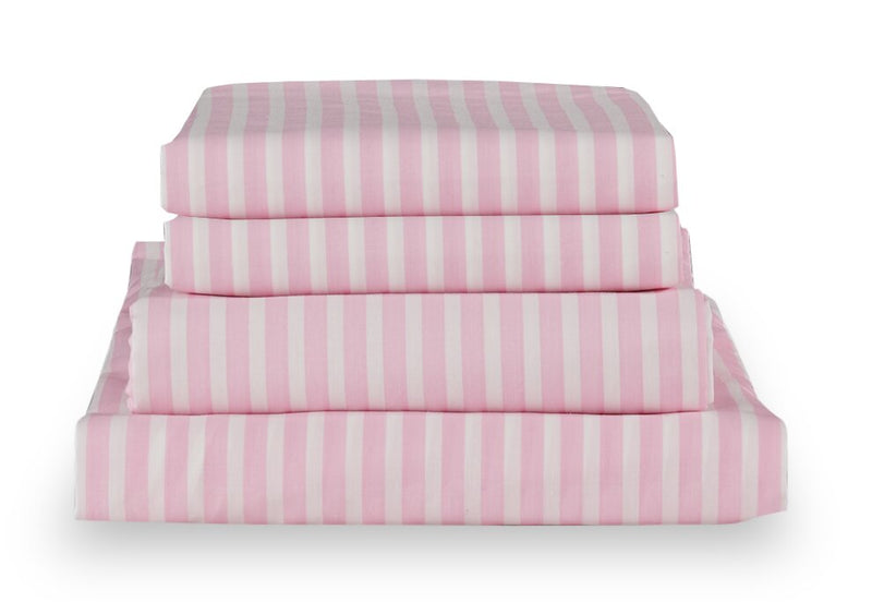 Ensemble de draps Hallie de 4 pièces rayés en coton pour lit double - rose