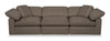 Sofa modulaire Eclipse de 124 po en tissu d’apparence lin avec coussins réversibles en duvet et plumes - brun ardoise