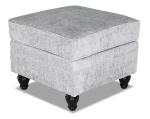 Pouf Bellmont de 26 po fabriqué au Canada en tissu de chenille avec pattes en bois - gris platine