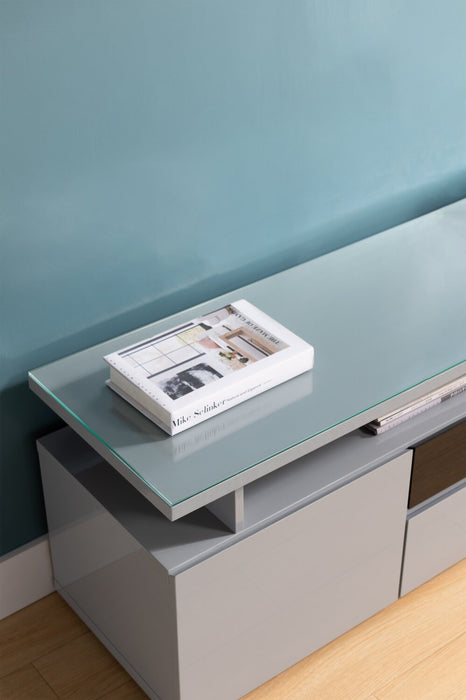 Meuble pour téléviseur moderne Adam de 78 po avec rangement et système de gestion des câbles pour téléviseurs jusqu’à 85 po - gris