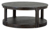 Table à café ronde traditionnelle Axl de 40 po avec tablette - bois gris-brun foncé