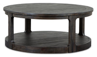 Table à café ronde traditionnelle Axl de 40 po avec tablette - bois gris-brun foncé