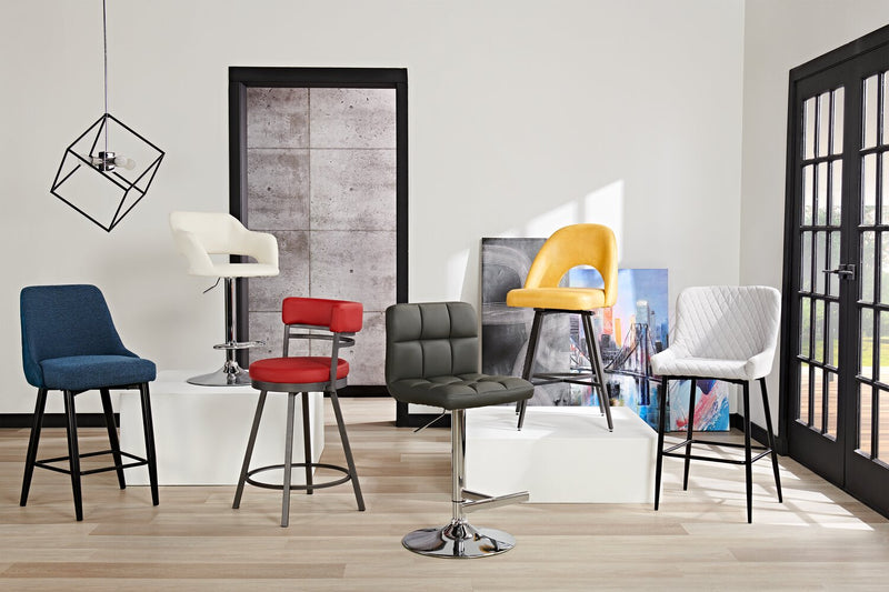 Tabouret bar Mila en tissu de cuir végétalien et en métal avec siège pivotant - rouge