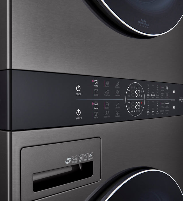 Tour de lavage WashTowerMC à la vapeur haute efficacité LG à chargement frontal avec laveuse de 5,2 pi³ et sécheuse de 7,4 pi³ - acier noir - WKGX201HBA