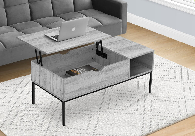 Table à café moderne Bence de 42 po avec dessus relevable et rangement - taupe avec pattes en métal noir