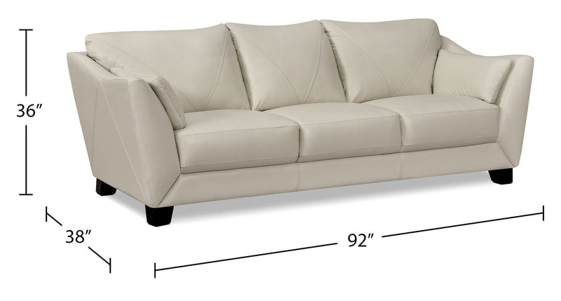 Sofa Lusso de Château d’Ax de 92 po en cuir véritable à 100 % avec pattes en bois - gris fumée