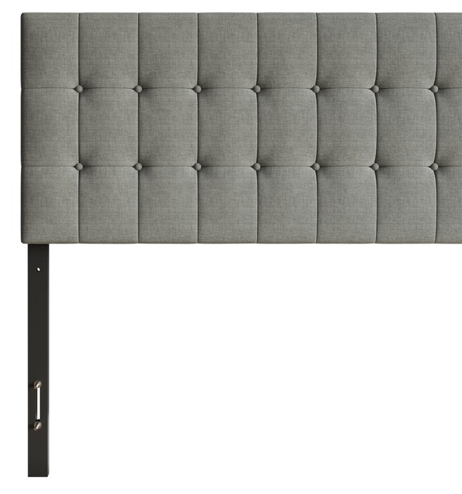 Tête de lit rembourrée Ellis en tissu gris avec capitonnage à boutons - format lit double