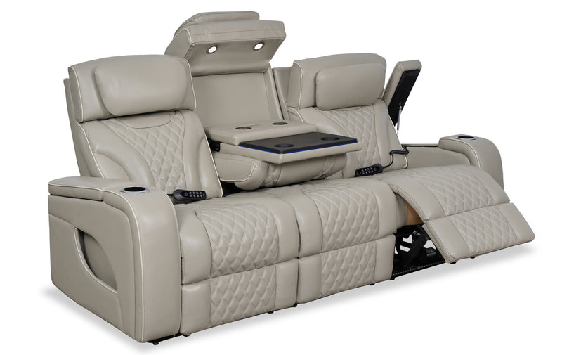 Sofa de massage à inclinaison électrique Elite de 86 po en cuir véritable avec appuie-têtes électriques et accoudoirs de rangement - gris