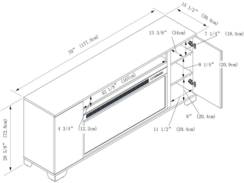 Meuble pour téléviseur moderne Robin de 70 po avec foyer électrique, rangement et système de gestion des câbles pour téléviseurs jusqu’à 80 po - blanc