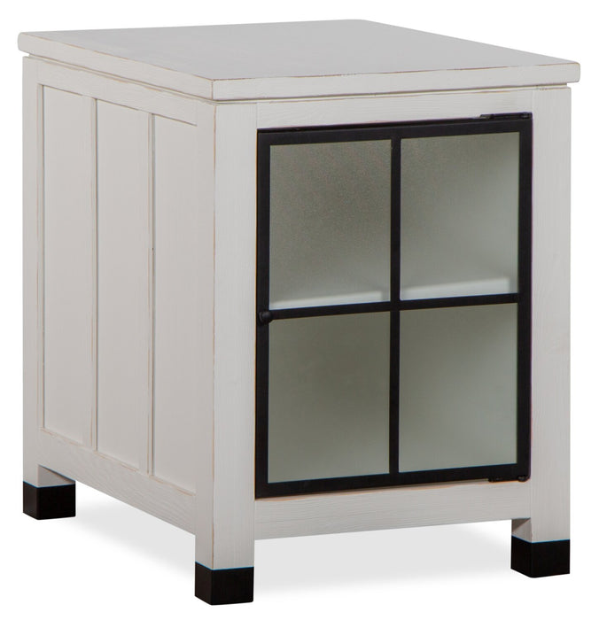 Table de fauteuil moderne Harper de 20 po avec porte en verre et rangement - pin blanc
