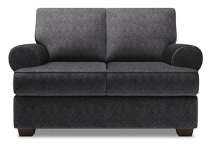 Causeuse personnalisable Roll de Sofa Lab de 64 po fabriquée au Canada en tissu d’apparence lin avec accoudoirs enroulés - gris Luxury Charcoal