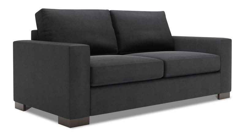 Sofa personnalisable Track de Sofa Lab de 75 po de format condo fabriqué au Canada en tissu d’apparence lin avec accoudoirs rectilignes - gris Pax Pepper