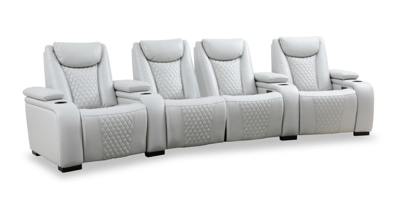 Sofa sectionnel à inclinaison électrique Cinema 5 pièces en apparence cuir avec appuie-têtes électriques - gris brume cosmique